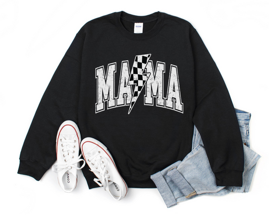 Mama Checkered Lightning Bolt -  Crewneck, Hoodie, or T-Shirt