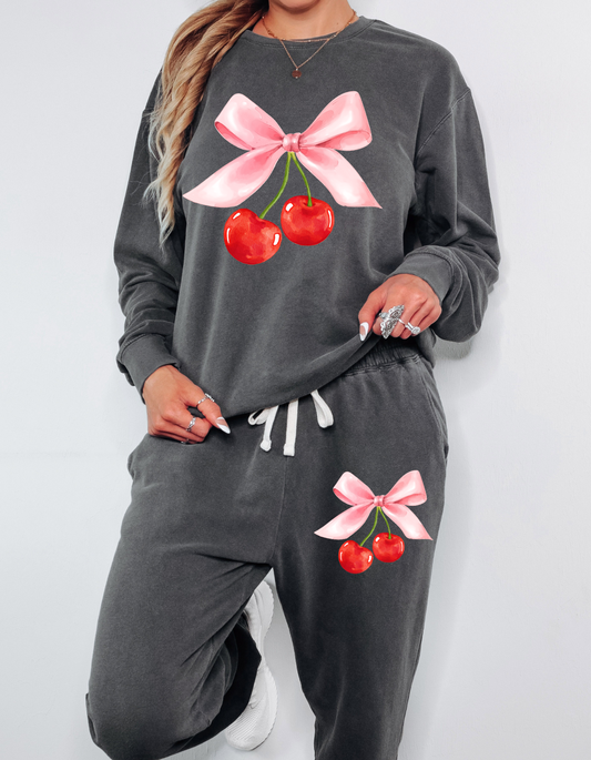 Cherry Bow Comfort Colors Matching Set - Multiple Colors