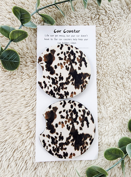 Brown Cowprint - Neoprene Car Coasters
