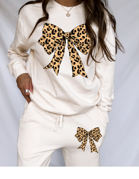 Leopard Bow, Comfort Colors Matching Set - Multiple Colors
